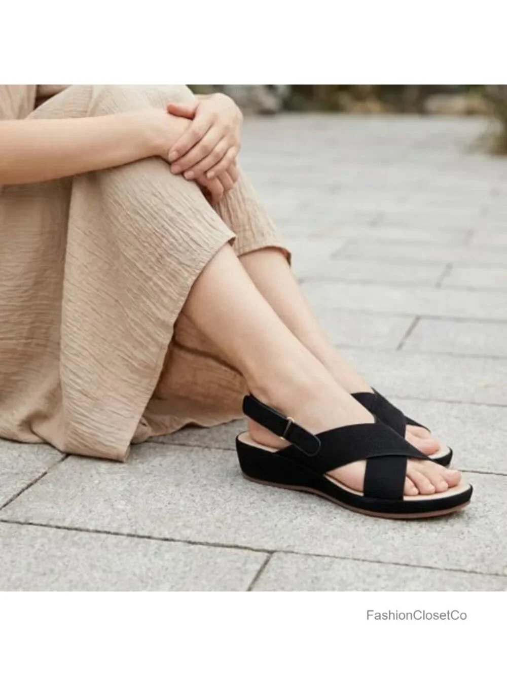 Women's Comfort Wedge Sandals, Adjustable Slingback Open Toe with Laser